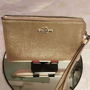 Coach Gold Leather Wristlet